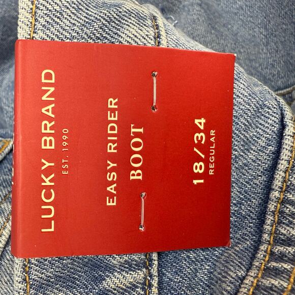 Lucky Legend Jeans Women's 18/34R Blue Easy Rider Boot Peace Sign Patch NWT - Picture 7 of 16